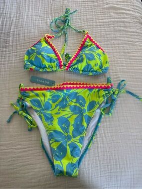 NWT Popvil Floral Scallop Low Waist Bikini Set Size Medium